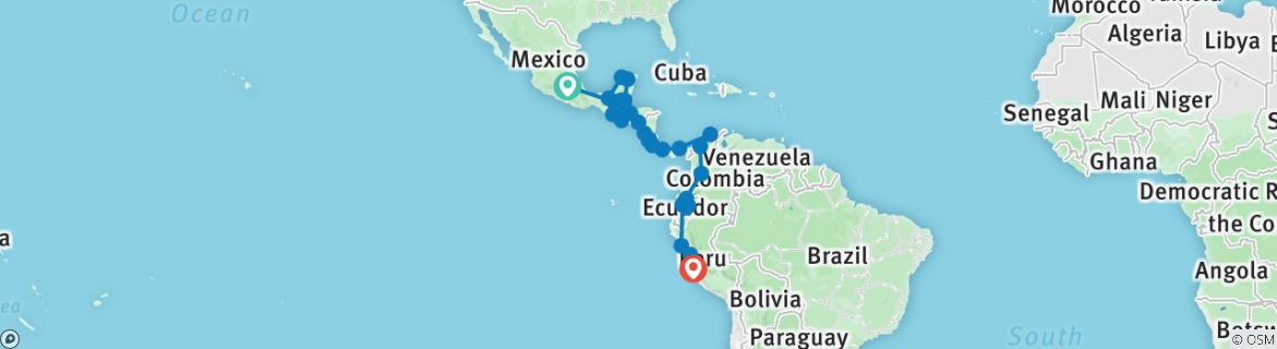 Image of a map showing the route of the tour