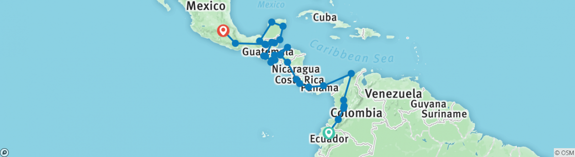 Image of a map showing the route of the tour