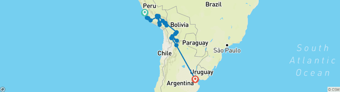 Foto van een kaart met de route van de rondreis