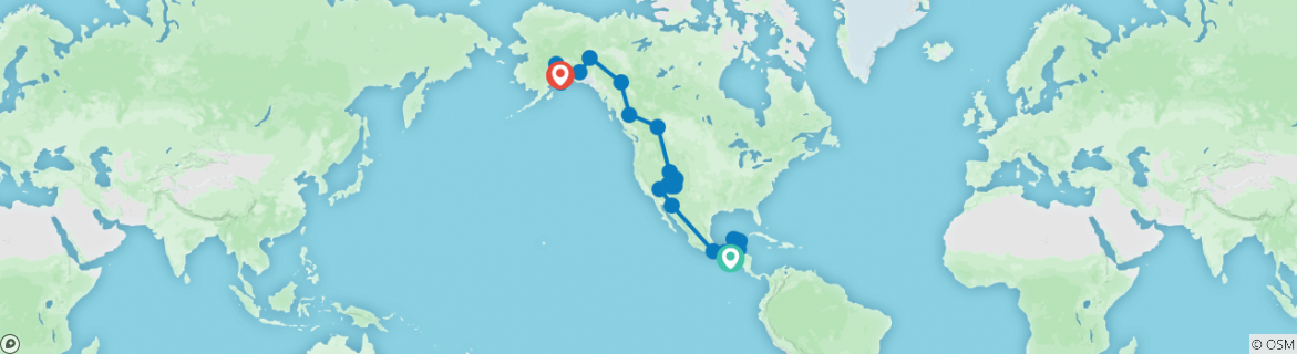 Image of a map showing the route of the tour