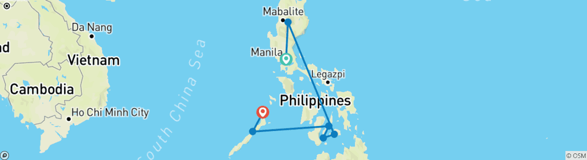 Foto van een kaart met de route van de rondreis