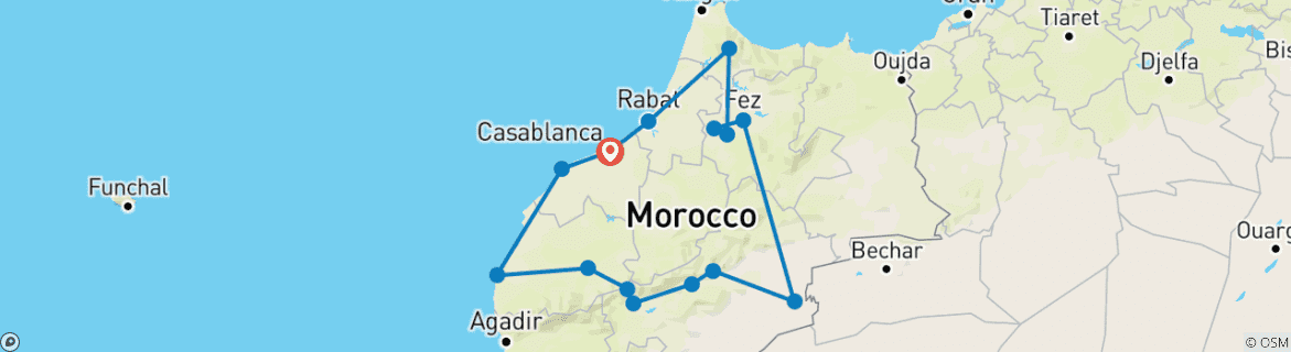 Carte du circuit Circuit de luxe au Maroc 15 jours