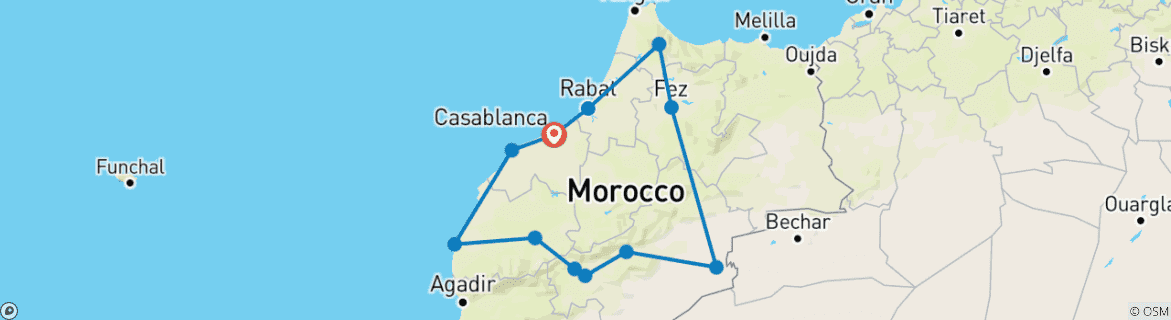 Image of a map showing the route of the tour