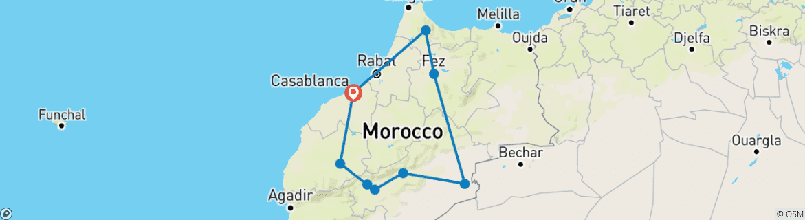 Image d'une carte montrant l'itinéraire du circuit