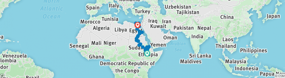 Image of a map showing the route of the tour