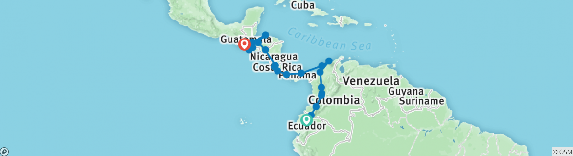 Image of a map showing the route of the tour