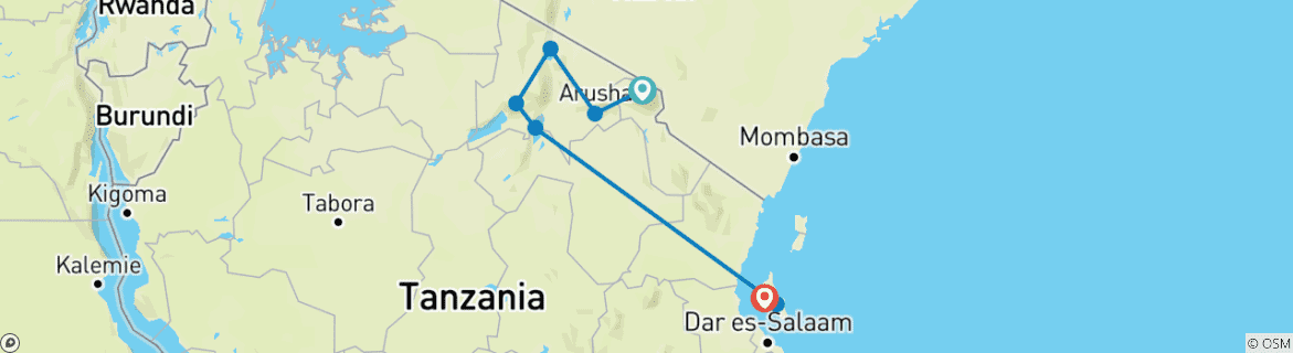 Image of a map showing the route of the tour