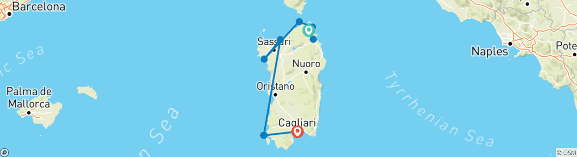 Image of a map showing the route of the tour