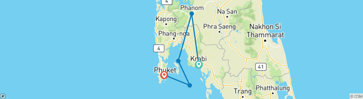 Image of a map showing the route of the tour