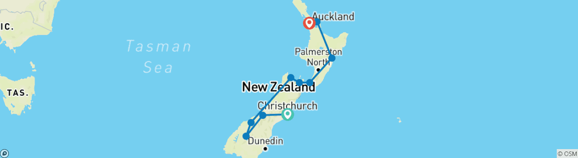 Image of a map showing the route of the tour