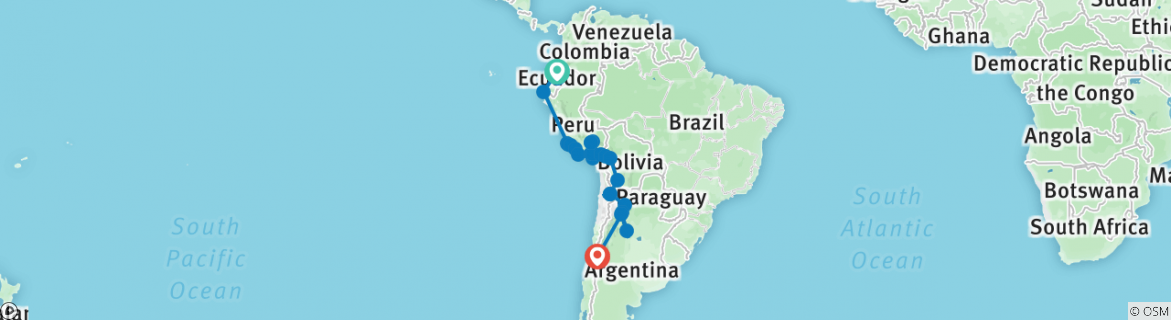 Image of a map showing the route of the tour