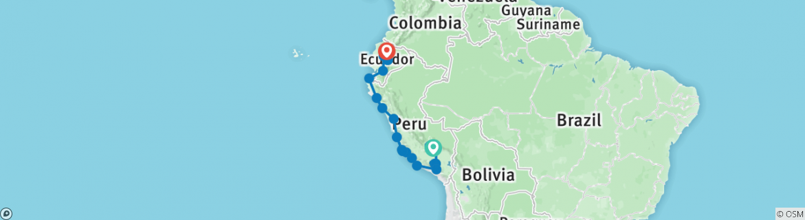 Image of a map showing the route of the tour