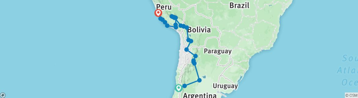Image of a map showing the route of the tour