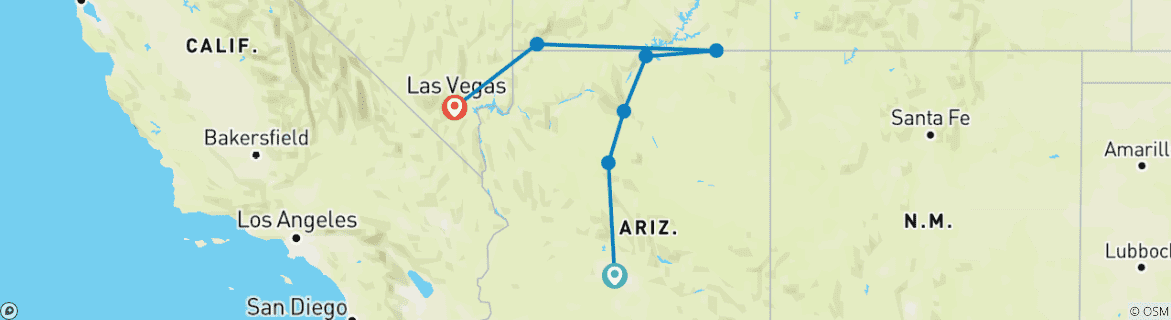 Image of a map showing the route of the tour