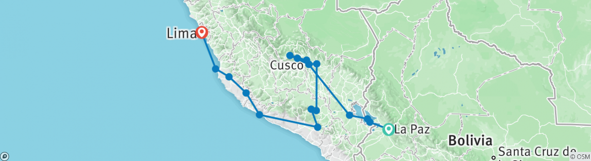 Image of a map showing the route of the tour