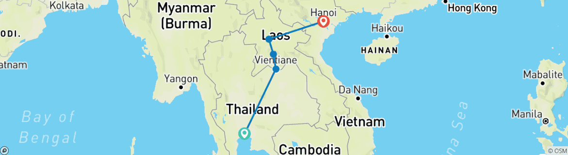 Image d'une carte montrant l'itinéraire du circuit