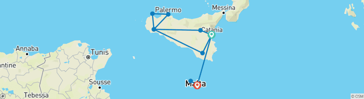 Image d'une carte montrant l'itinéraire du circuit