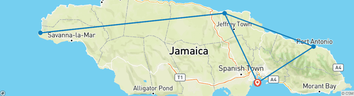 Image of a map showing the route of the tour