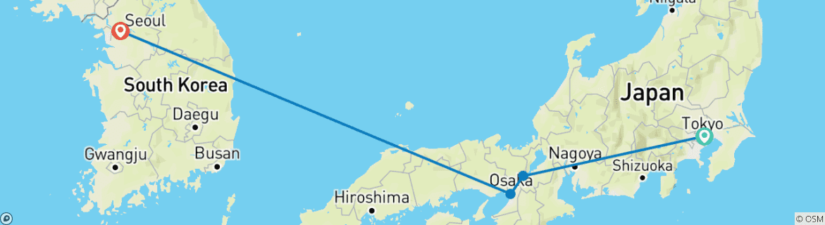 Image of a map showing the route of the tour