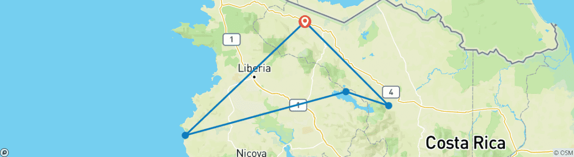 Image of a map showing the route of the tour