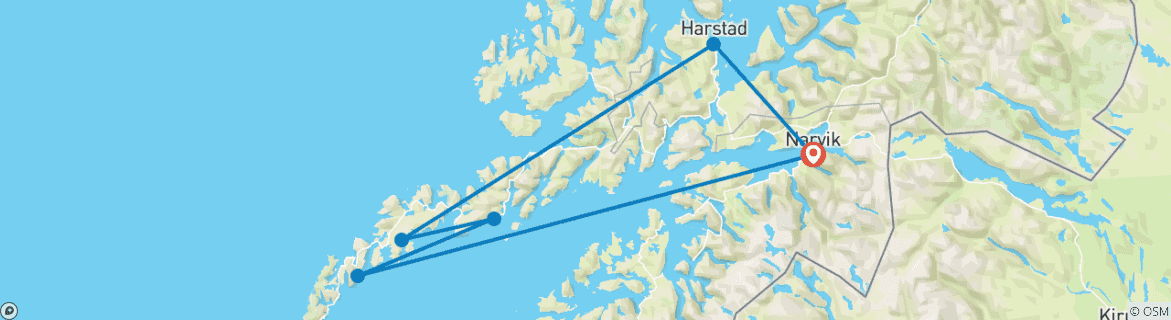 Image of a map showing the route of the tour