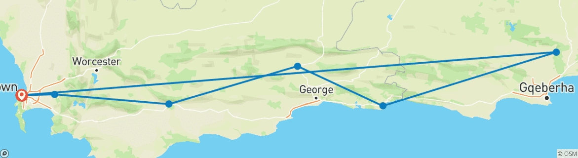 Image d'une carte montrant l'itinéraire du circuit