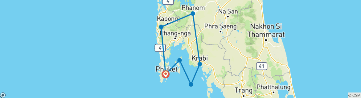 Image of a map showing the route of the tour