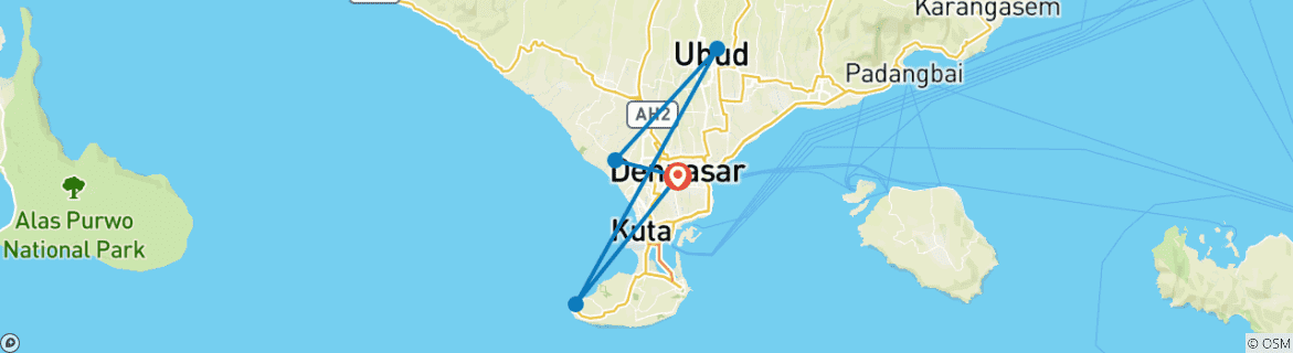 Image of a map showing the route of the tour