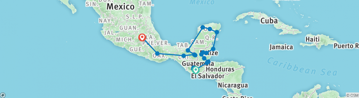 Image of a map showing the route of the tour