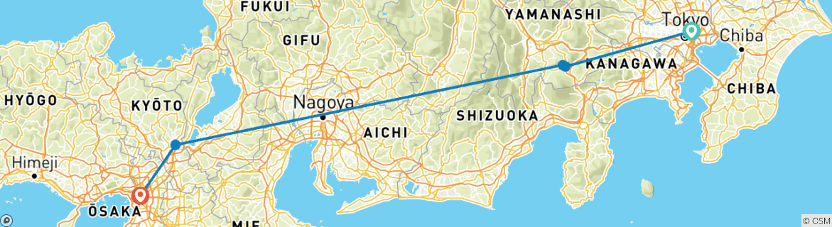 Image of a map showing the route of the tour