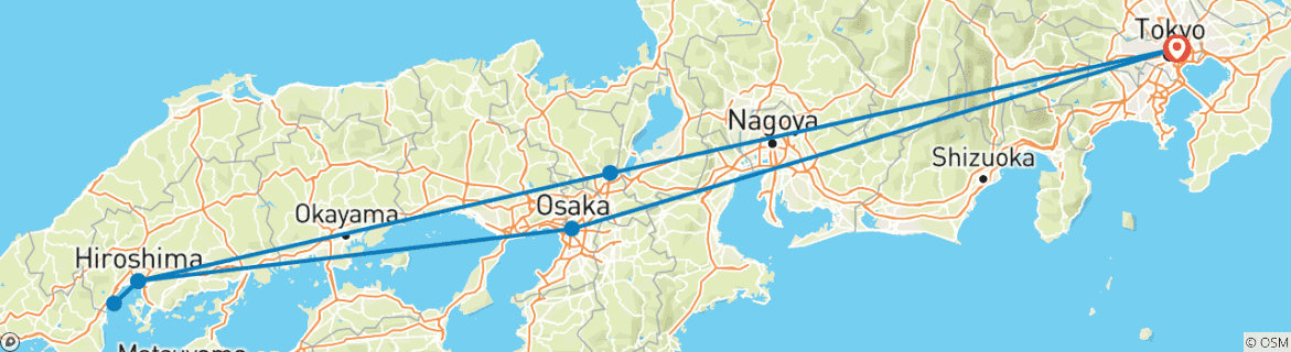 Image of a map showing the route of the tour