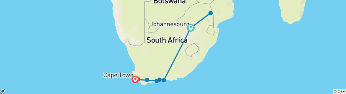 Image of a map showing the route of the tour