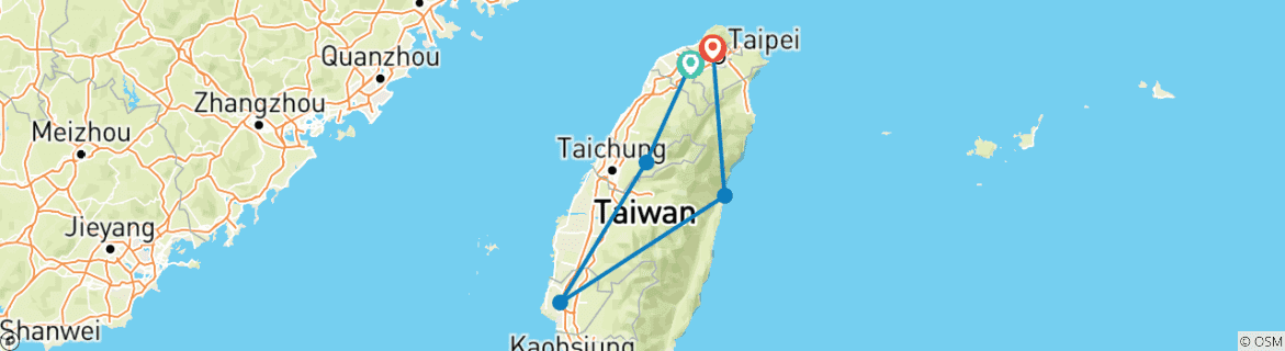 Image of a map showing the route of the tour
