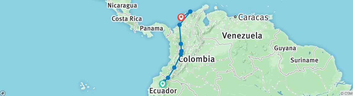 Image of a map showing the route of the tour