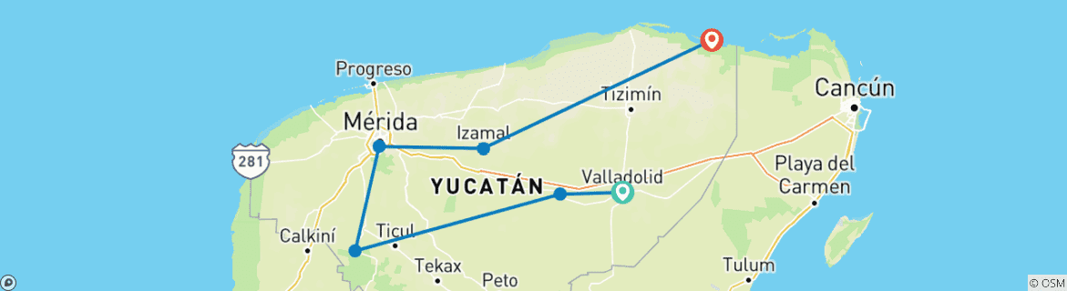 Image d'une carte montrant l'itinéraire du circuit
