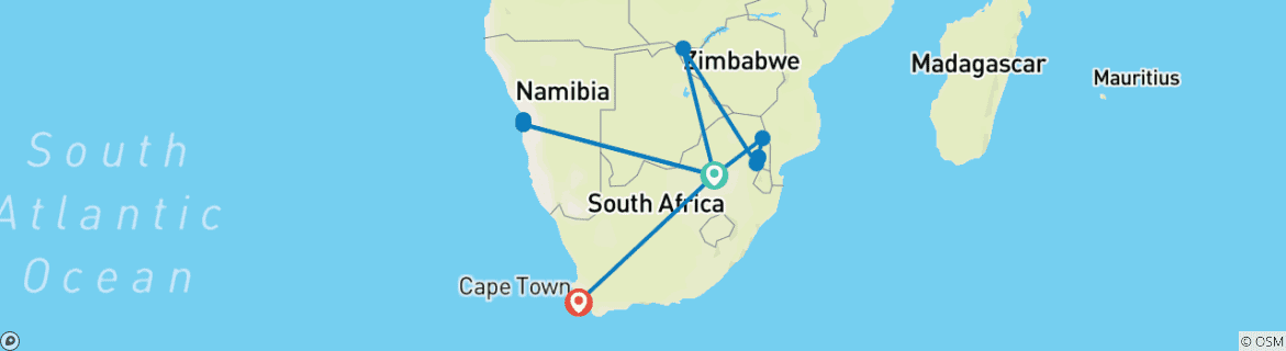 Image of a map showing the route of the tour
