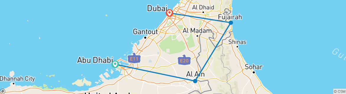 Karte mit der Reiseroute