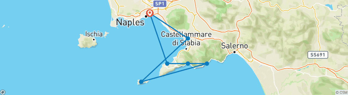 Image of a map showing the route of the tour