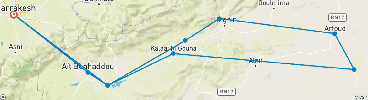 Image d'une carte montrant l'itinéraire du circuit