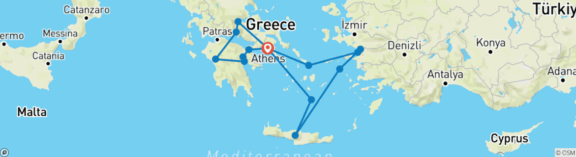 Image of a map showing the route of the tour