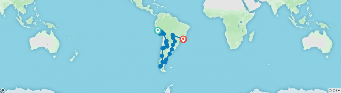 Image of a map showing the route of the tour