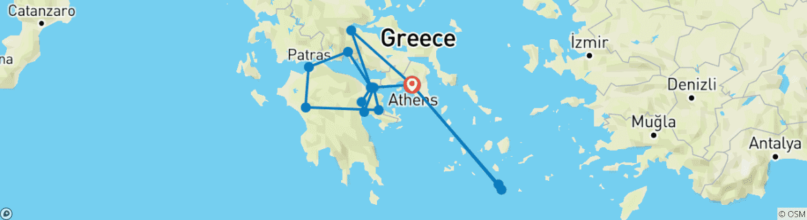 Image of a map showing the route of the tour