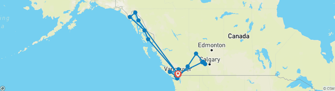 Image of a map showing the route of the tour