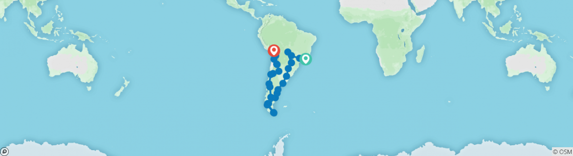 Image of a map showing the route of the tour