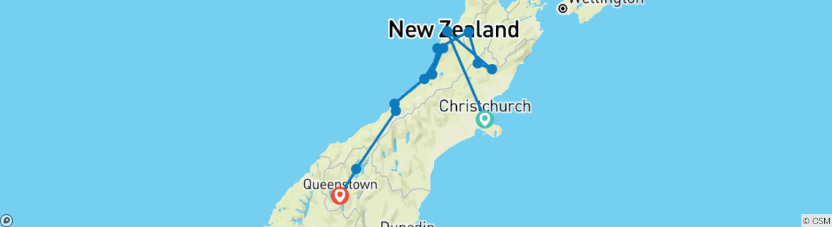 Image of a map showing the route of the tour