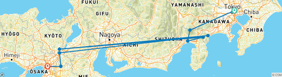 Image of a map showing the route of the tour