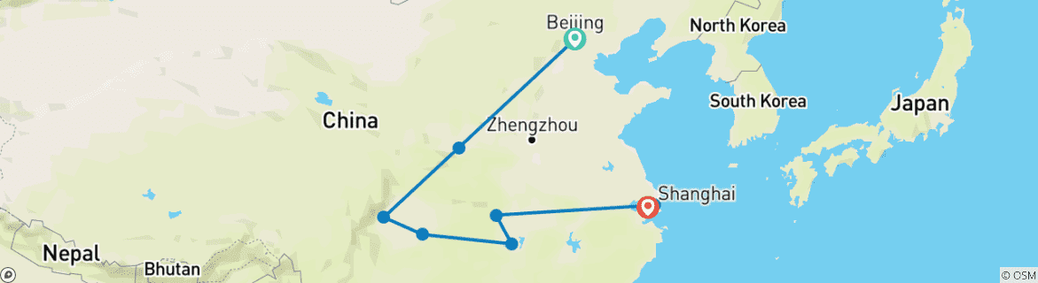 Image of a map showing the route of the tour