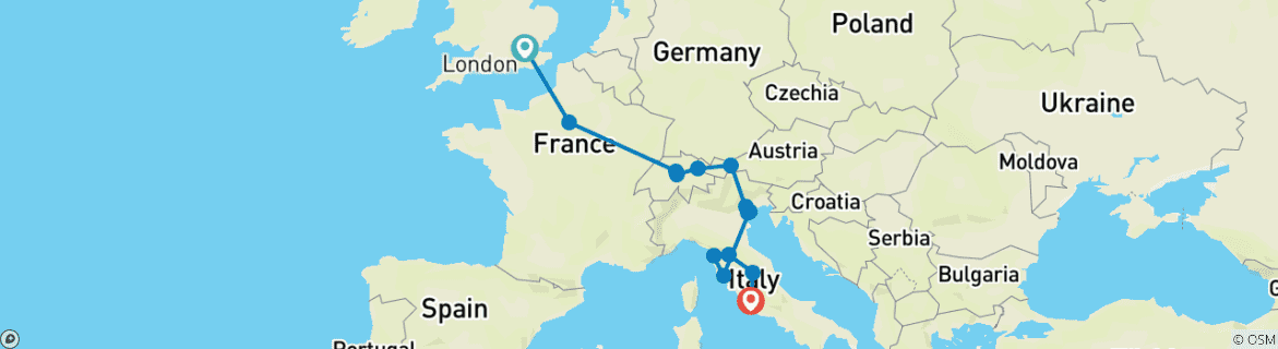 Image d'une carte montrant l'itinéraire du circuit