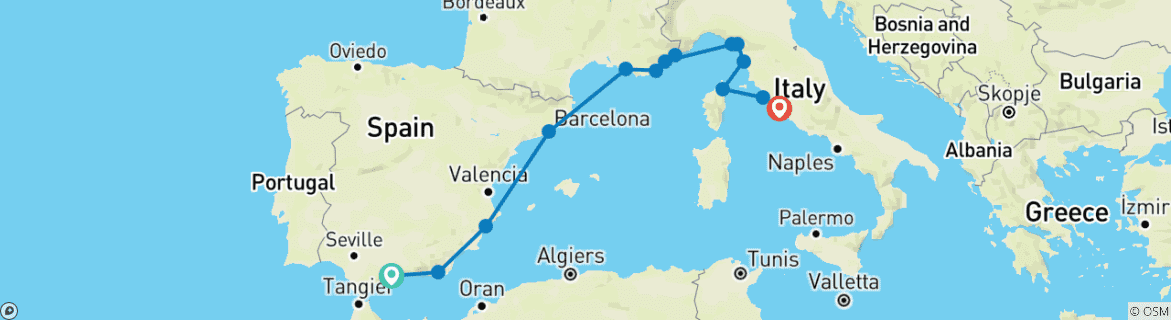 Image d'une carte montrant l'itinéraire du circuit