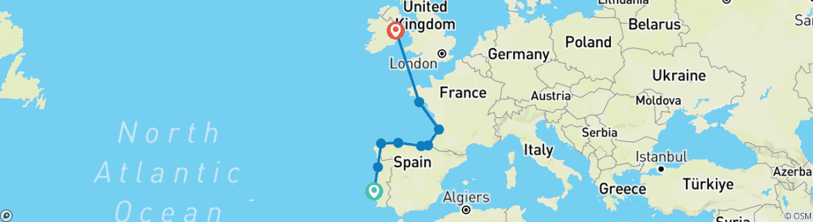 Image d'une carte montrant l'itinéraire du circuit